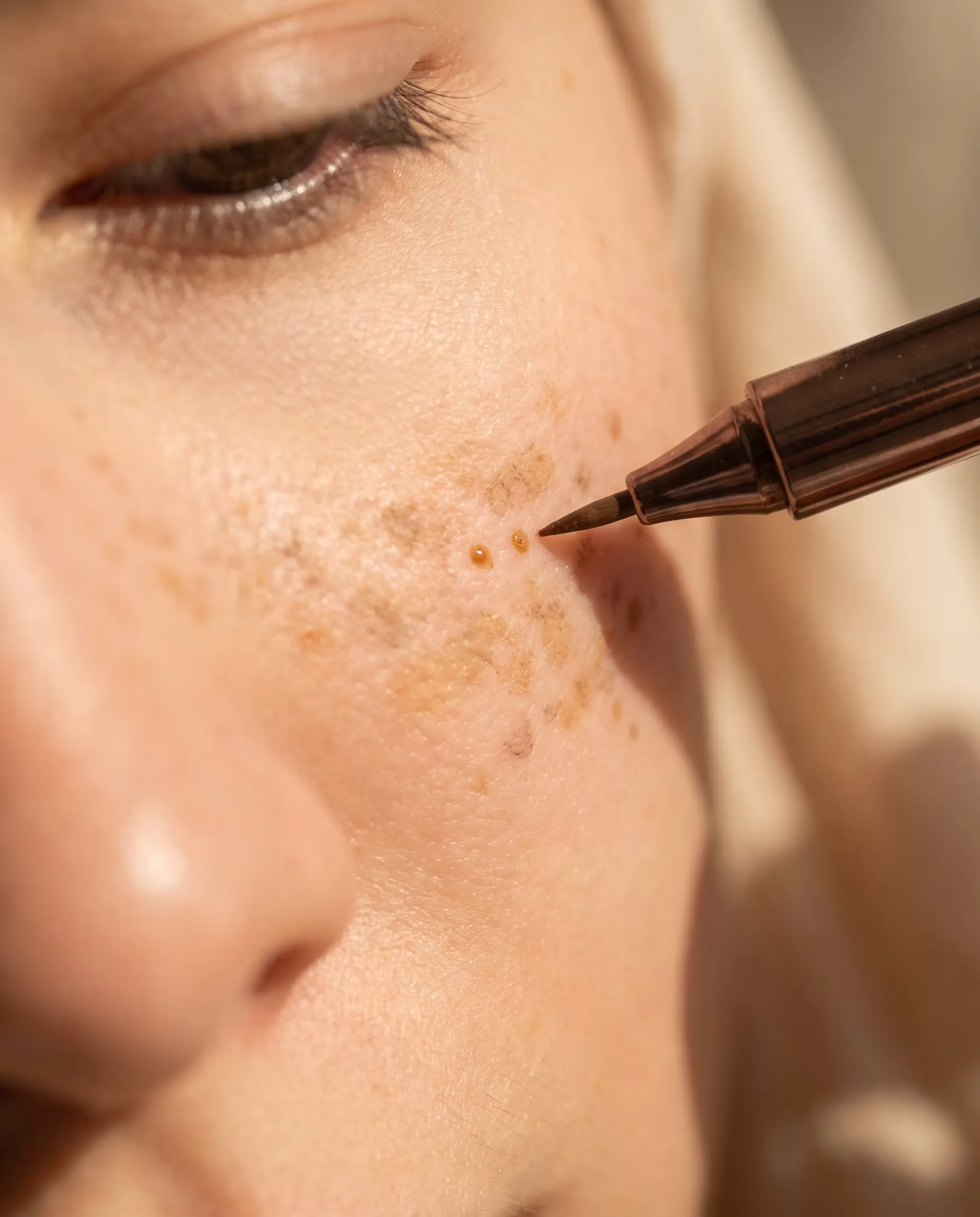 Application de taches de rousseur et grains de beauté semi-permanents au motif naturel et irrégulier